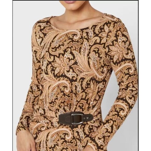 Ralph Lauren Womens Brown Paisley Shift Dress Size 12 - Picture 4 of 16